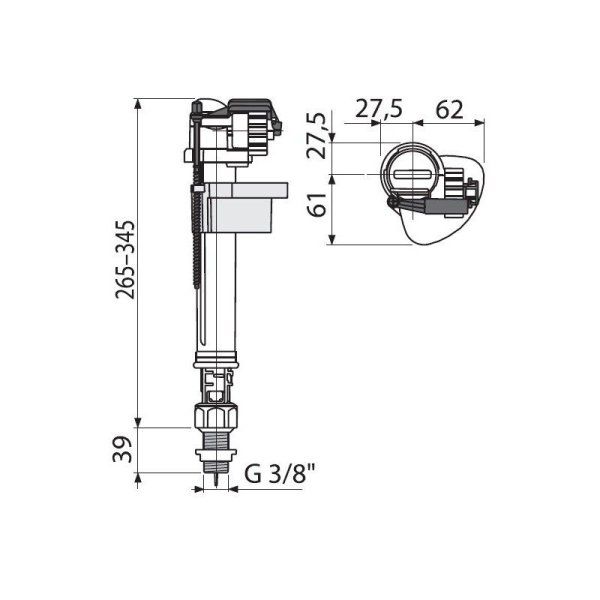 Впускной клапан Alcaplast A18-3/8" нижняя подводка, металлическая резьба, для керамических бачков