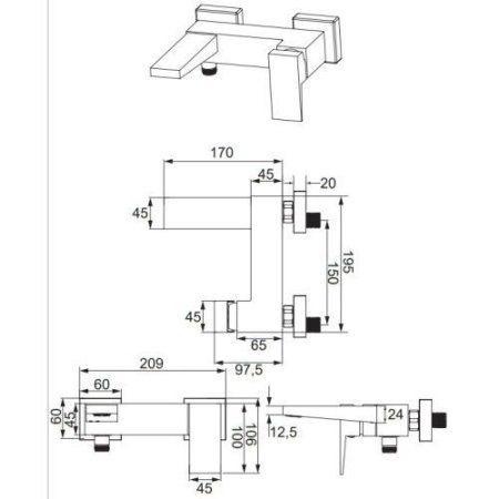 Смеситель Omnires Fresh FR7130CR для ванны, хром