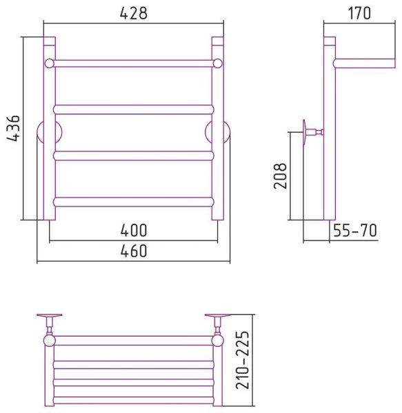 Полотенцесушитель водяной Стилье Универсал-54 50х40 с полкой, хром