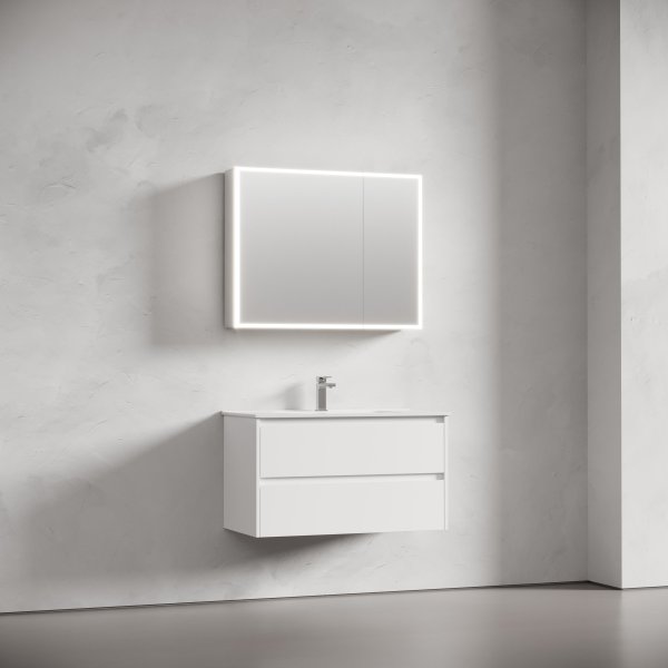 Зеркальный шкаф для ванной комнаты из алюминия SANCOS Evoke 900x700х136 мм с LED подсветкой,  SC8090