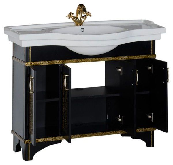 Тумба  для комплекта Aquanet Валенса 110 черный краколет/золото