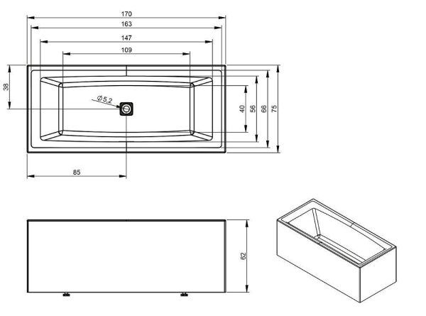Ванна акриловая Riho Still Square Elite BD1300500000000 170x75 R L-образная панель в комплекте