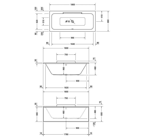 Акриловая ванна Duravit DuraStyle 700298000000000 180х80 см с ножками, с двумя наклонами для спины