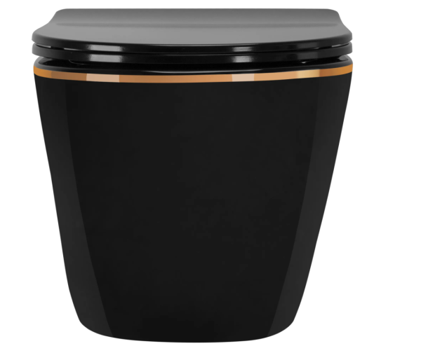 Подвесной унитаз REA CARLO BLACK MINI FLAT GOLD EDGE черный REA-C8800