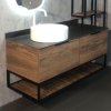 Тумба-умывальник COMFORTY "Порто-120-1" дуб тёмно-коричневый с черной столешницей c раковиной COMFORTY 9110