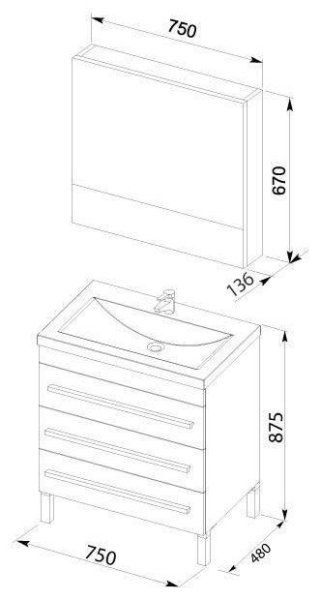 Тумба под раковину Aquanet Верона 00178474 75 черная