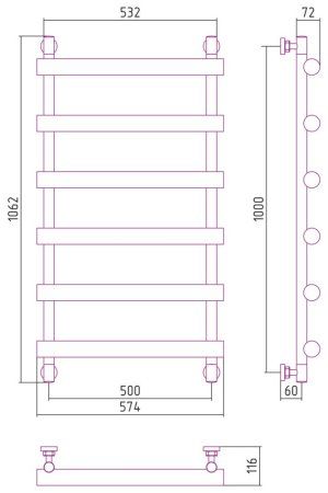 Полотенцесушитель водяной Сунержа Атлант 31-0226-1050 1000x500 черный матовый
