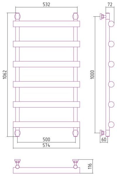 Полотенцесушитель водяной Сунержа Атлант 31-0226-1050 1000x500 черный матовый