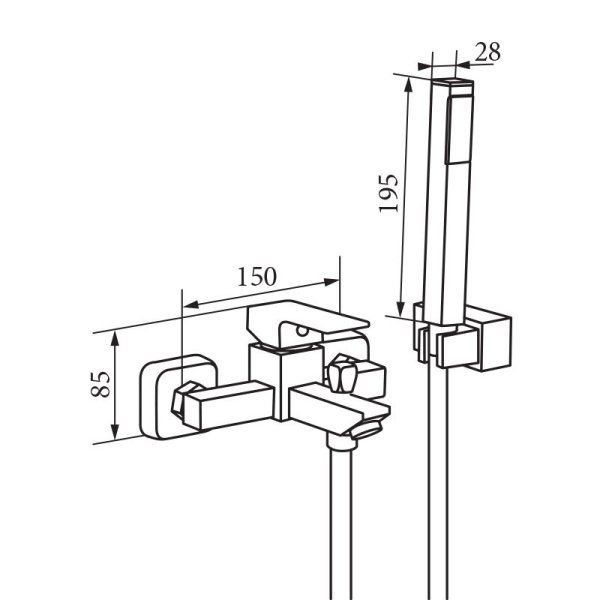 Смеситель для ванны монокомандный, с ручным душем, хром Veragio QUARTET VR.QRT-4601.CR