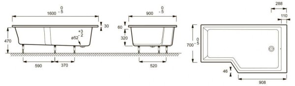 Акриловая ванна Jacob Delafon Bain Douche E6D000R-00 160х70