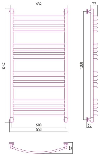 Полотенцесушитель водяной Сунержа Богема+ выгнутая 31-0221-1260 1200x600 черный матовый