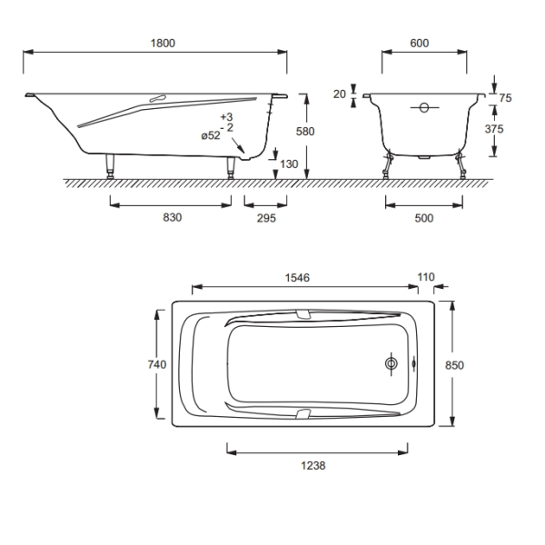 Чугунная ванна Jacob Delafon Repos E2903-00+E75110-CP+E4113-NF 180х85 с ручками  и ножками