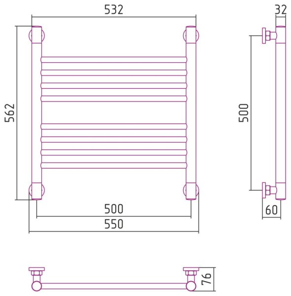 Полотенцесушитель водяной Сунержа Богема+ прямая 30-0220-5050 500x500 белый матовый