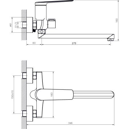 Смеситель для ванны с длинным поворотным изливом RUSH Bering (BE5535-51)