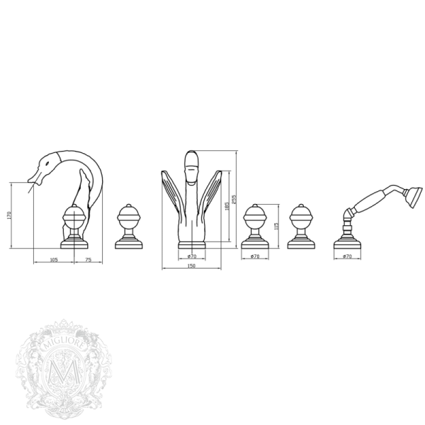 Смеситель Migliore Cristalia Swan ML.CSW-3880.DO для ванны