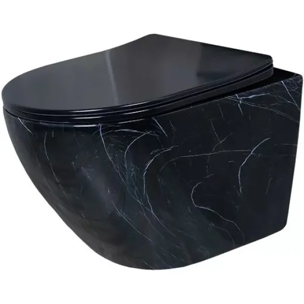 Унитаз подвесной GID Bs2198 безободковый, с сиденьем микролифт, черный мрамор