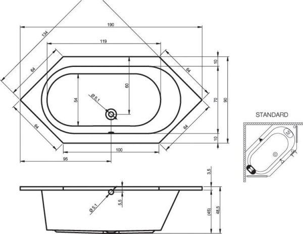 Ванна акриловая Riho Kansas BA9700500000000 190x90