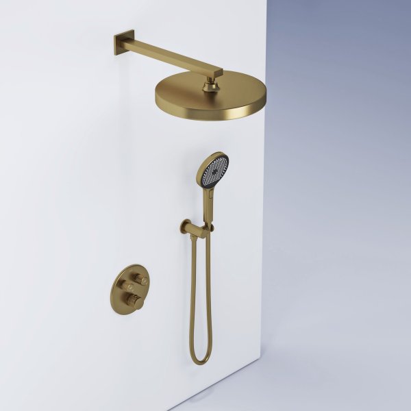 Душевой комплект SANCOS Space встраиваемый c термостатическим смесителем, цвет брашированное золото ,  SC3006BG