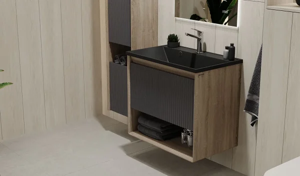 Тумба под раковину Jorno Tossony Toss.01.70/P/DS-A/JR 68,6 см, подвесная, дуб самдал/антрацит матовый