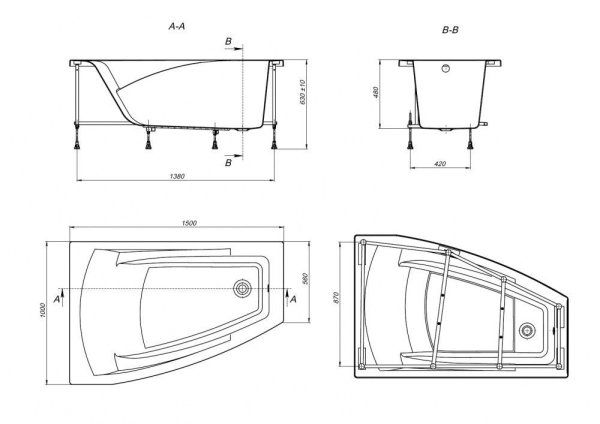 Ванна акриловая Roca Hall ZRU9302864 150х100 см L