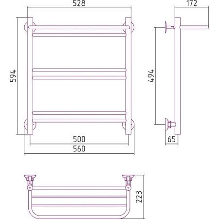 Полотенцесушитель водяной Стилье Версия-Н1 60х50 с полкой, хром
