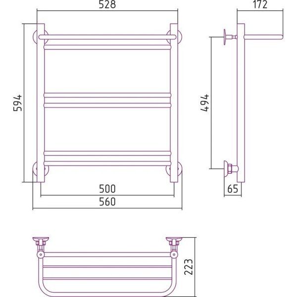 Полотенцесушитель водяной Стилье Версия-Н1 60х50 с полкой, хром