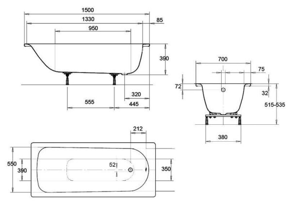 Ванна стальная Kaldewei Eurowa Form Plus 310 150х70 см