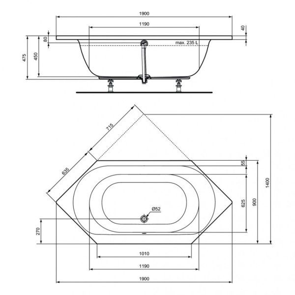 Акриловая ванна Ideal Standard Connect Air E106901 190х90