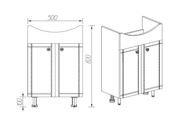 Тумба VIANT "Париж" Антик 55 2 ств 285х500х820 (VPAR55AN-T2ST)