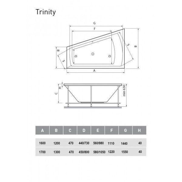 Акриловая ванна Vayer Trinity Гл000006819 170x130 R