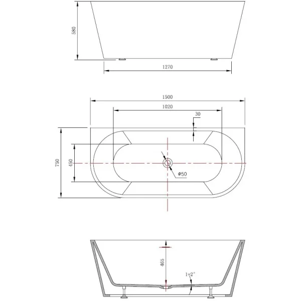 Акриловая ванна Vincea VBT-421-1500 150x75 см, белый