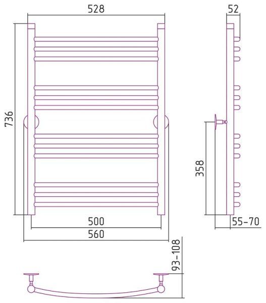 Полотенцесушитель водяной Стилье Универсал-58 80х50 хром