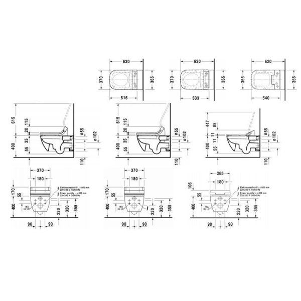 Унитаз подвесной Duravit Happy D 2550590000/611300002304300 с функцией биде