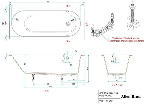Ванна из искусственного камня Allen Brau Evo Oberon 170x70 2.3EV01.20