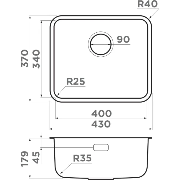 Кухонная мойка Omoikiri Omi 43-U/Ultra Mini-GB 4997417 43x37 см, графит