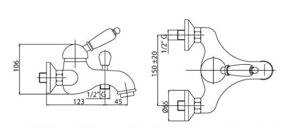 Смеситель Cezares Vintage VINTAGE-VM-03/24-Sw для ванны с душем