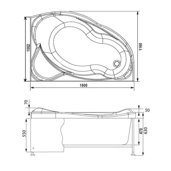 Акриловая ванна Aquanet Jamaica 00203987 160х100 R