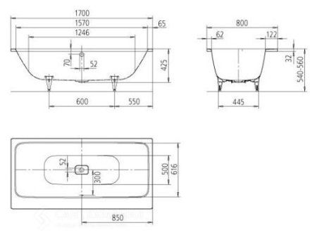 Ванна стальная Kaldewei Asymmetric Duo 740 170x80 см Anti-Slip + Easy-clean