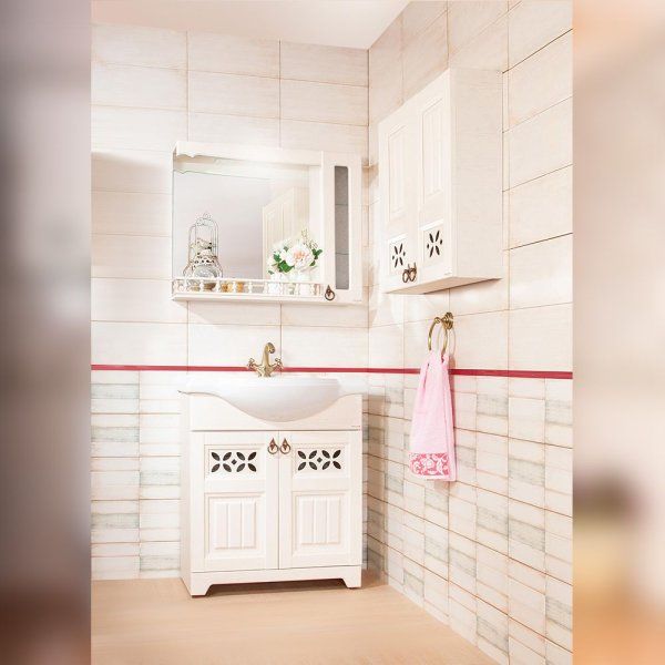 Зеркало со шкафчиком и балюстрадой Бриклаер КАНТРИ 85SB, бежевый дуб прованс