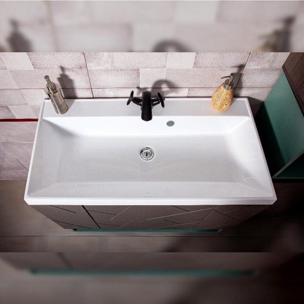 Тумба с раковиной и нишей Бриклаер КРИСТАЛЛ 90, графит/муссон