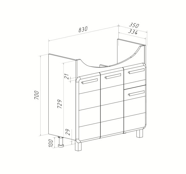 Тумба Runo Эрика 85 под умывальник Элеганс 85 (00-00004915)