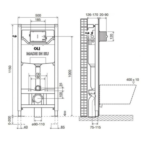 Система инсталляции OLI 120 ECO Sanitarblock pneumatic 879235 для подвесного унитаза