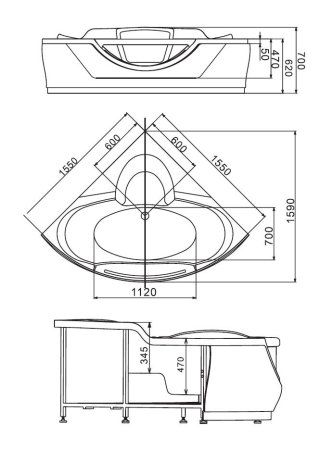 Акриловая ванна Gemy G9025 II B с гидромассажем