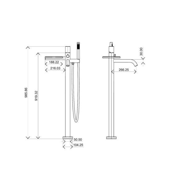 Смеситель Boheme Stick 129-SGM.2 для ванны, напольный, ручка Touch, оружейная сталь глянцевая