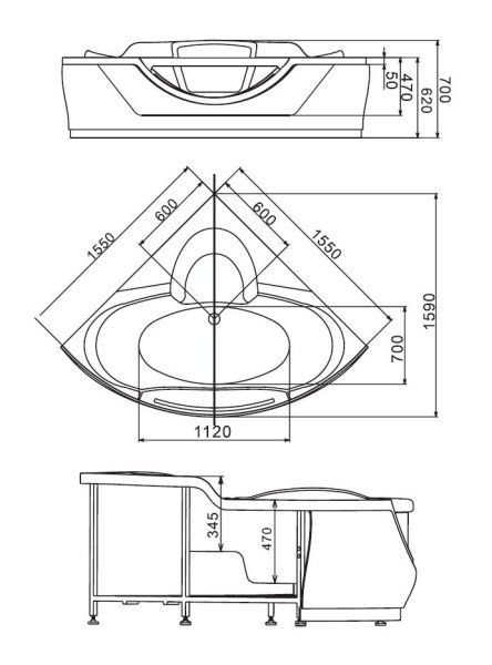 Акриловая ванна Gemy G9025 II B с гидромассажем