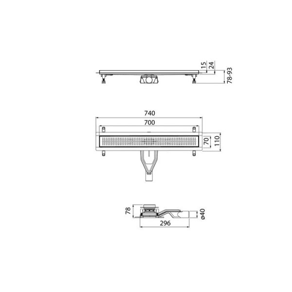 Лоток душевой, сифон 360, комбинированный затвор, перфорированная решетка, 700мм, черный, IDDIS, 975B7BL20DZ
