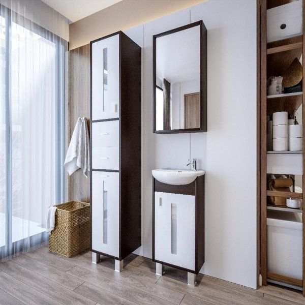 Комплект мебели для ванной Бриклаер БАЛИ 40V, венге/белый