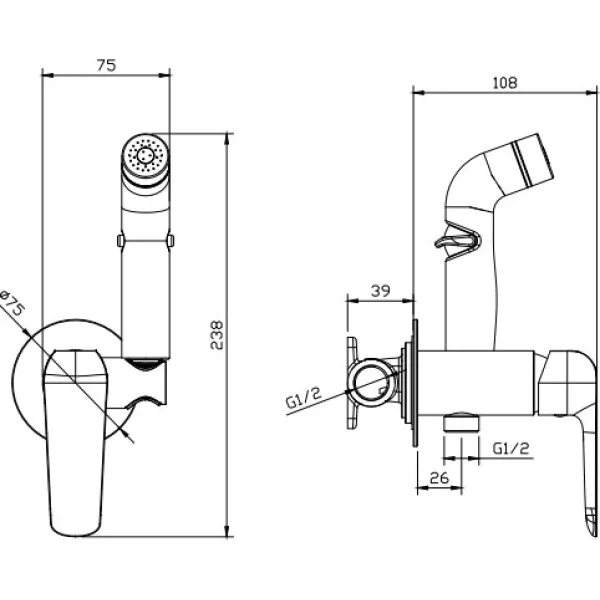 Гигиенический душ DQ Dusseldorf DA1724501 со смесителем, хром