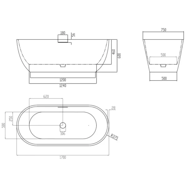 Ванна из литьевого мрамора Abber Frankfurt AM9941MLG 170x75 см, отдельностоящая, светло-серый матовый
