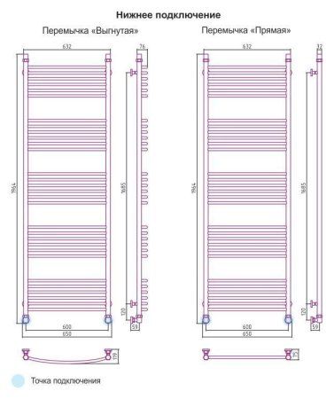 Полотенцесушитель водяной Сунержа Богема 1800x600 хром выгнутый